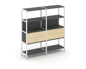 Двухсекционный стеллаж четырехярусный с ящиками 1590х400х1613 Шелф Систем / Shelf System images