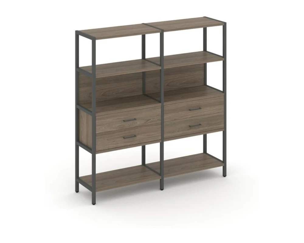 Двухсекционный стеллаж четырехярусный с ящиками 1590х400х1613 Шелф Систем / Shelf System