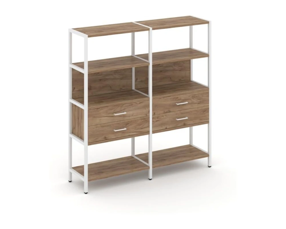 Двухсекционный стеллаж четырехярусный с ящиками 1590х400х1613 Шелф Систем / Shelf System