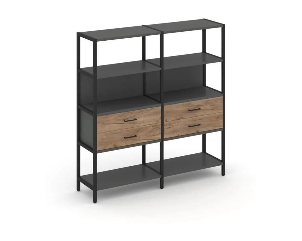 Двухсекционный стеллаж четырехярусный с ящиками 1590х400х1613 Шелф Систем / Shelf System