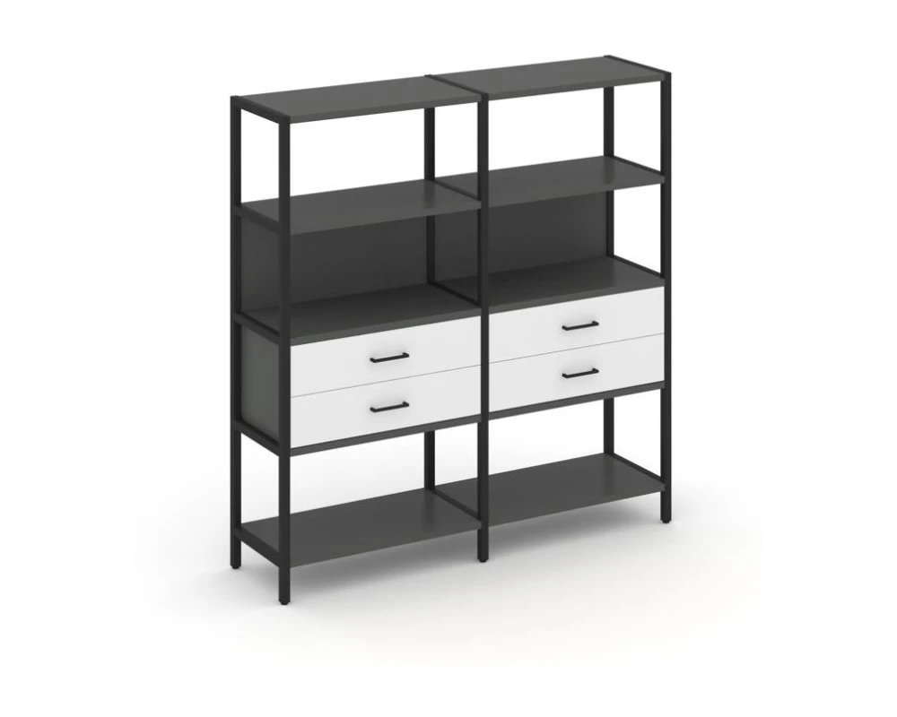 Двухсекционный стеллаж четырехярусный с ящиками 1590х400х1613 Шелф Систем / Shelf System