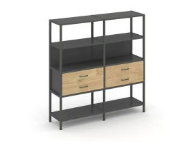 Двухсекционный стеллаж четырехярусный с ящиками 1590х400х1613 Шелф Систем / Shelf System images