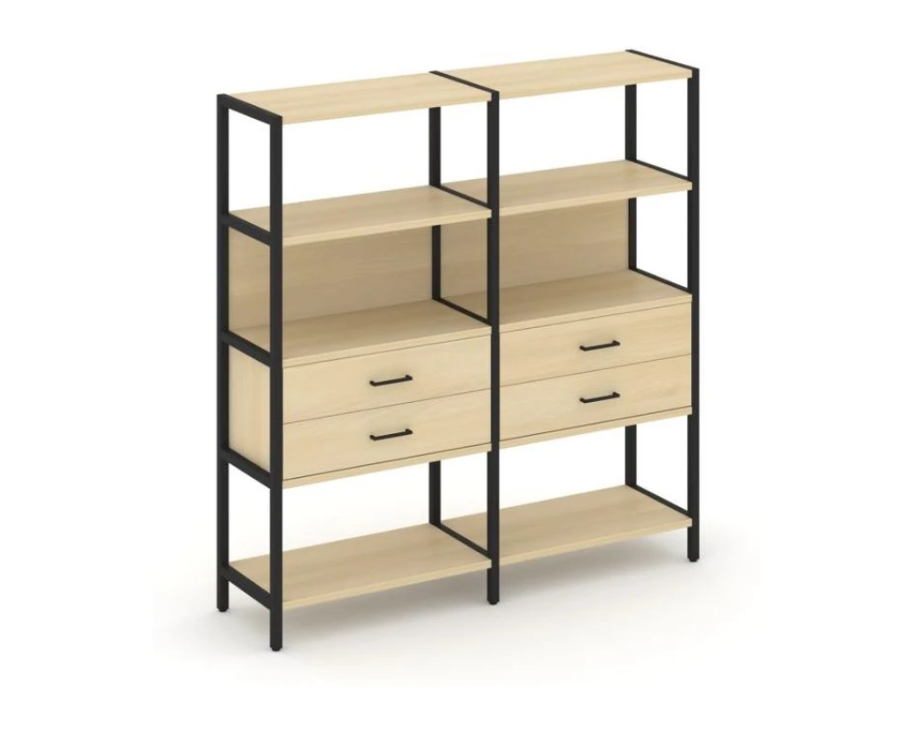 Двухсекционный стеллаж четырехярусный с ящиками 1590х400х1613 Шелф Систем / Shelf System
