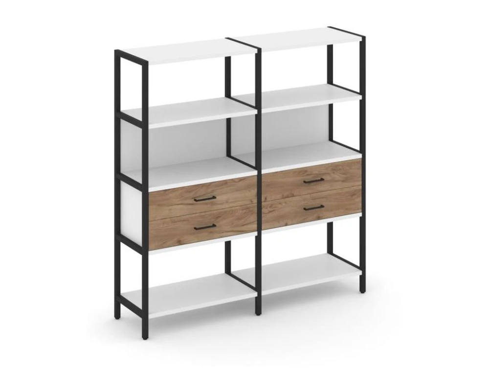 Двухсекционный стеллаж четырехярусный с ящиками 1590х400х1613 Шелф Систем / Shelf System