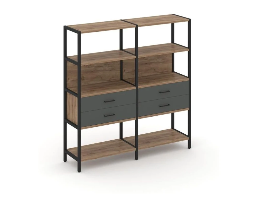 Двухсекционный стеллаж четырехярусный с ящиками 1590х400х1613 Шелф Систем / Shelf System