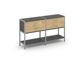 Двухсекционный стеллаж двухярусный с ящиками 1590х400х879 Шелф Систем / Shelf System images