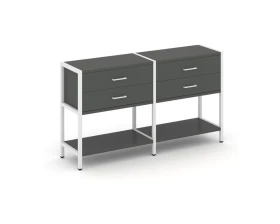 Двухсекционный стеллаж двухярусный с ящиками 1590х400х879 Шелф Систем / Shelf System images