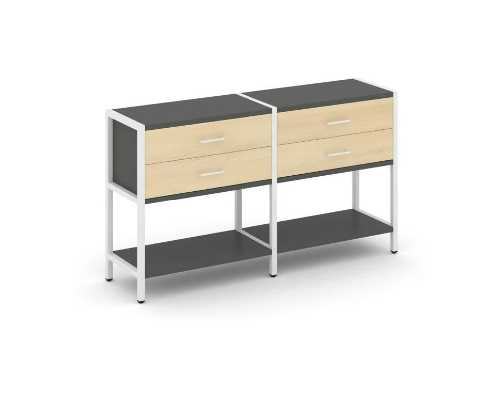 Двухсекционный стеллаж двухярусный с ящиками 1590х400х879 Шелф Систем / Shelf System