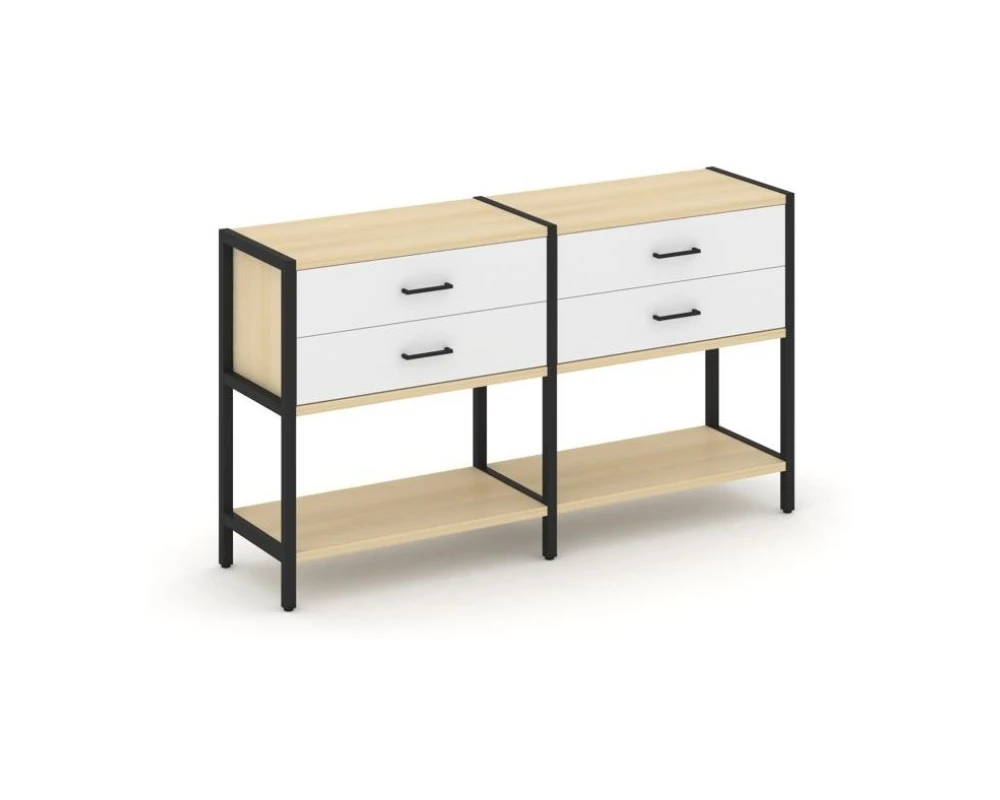 Двухсекционный стеллаж двухярусный с ящиками 1590х400х879 Шелф Систем / Shelf System