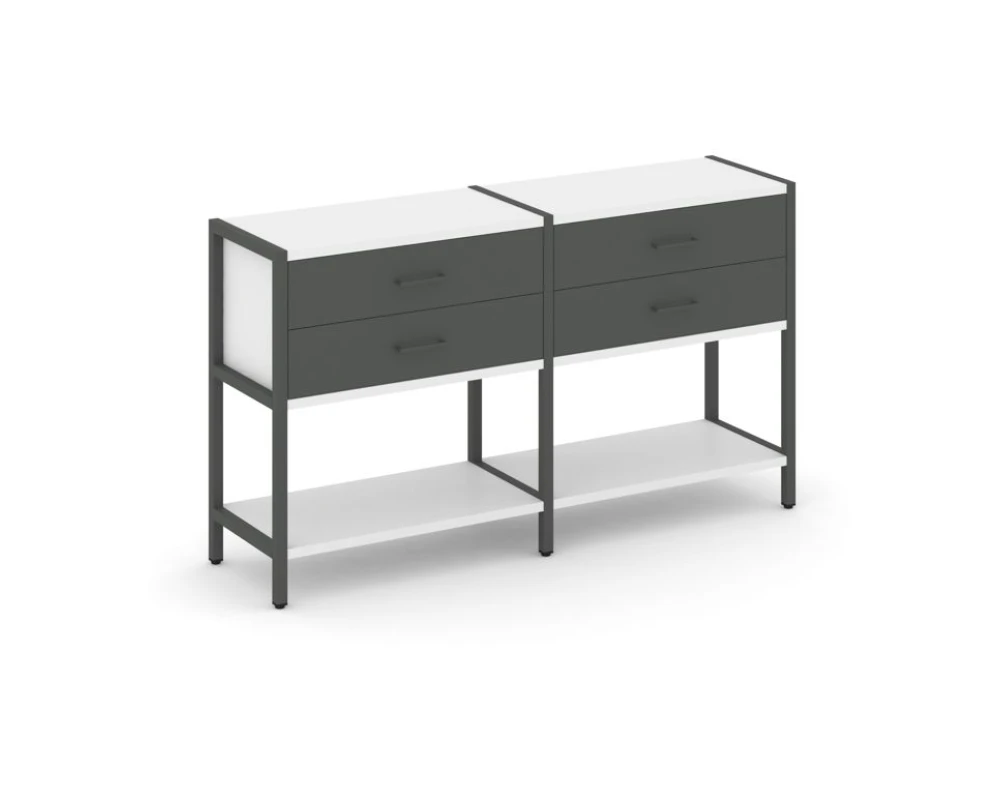 Двухсекционный стеллаж двухярусный с ящиками 1590х400х879 Шелф Систем / Shelf System