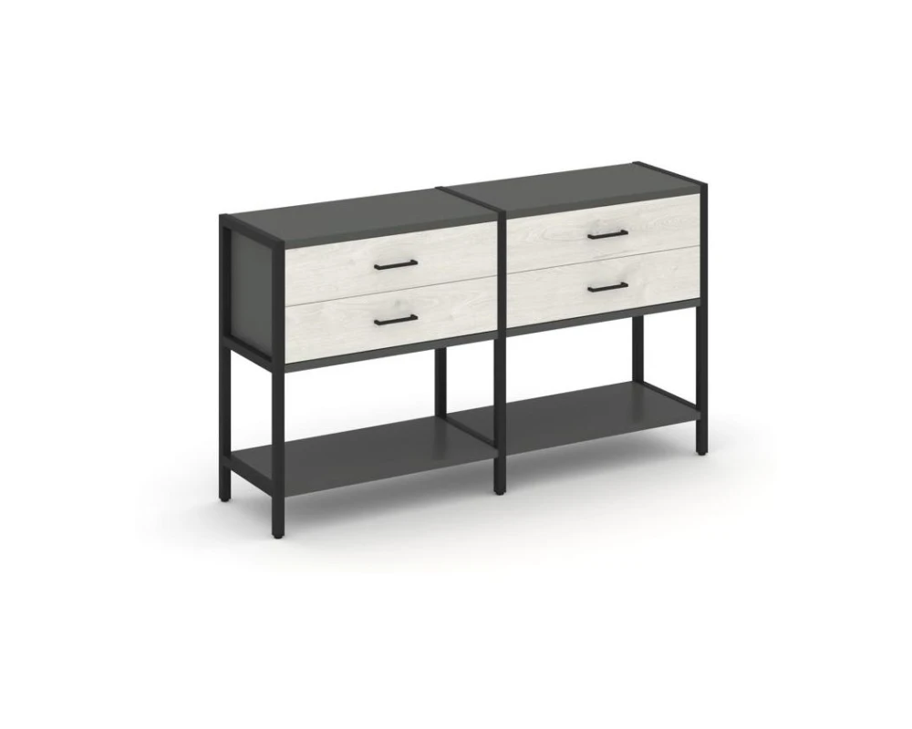 Двухсекционный стеллаж двухярусный с ящиками 1590х400х879 Шелф Систем / Shelf System