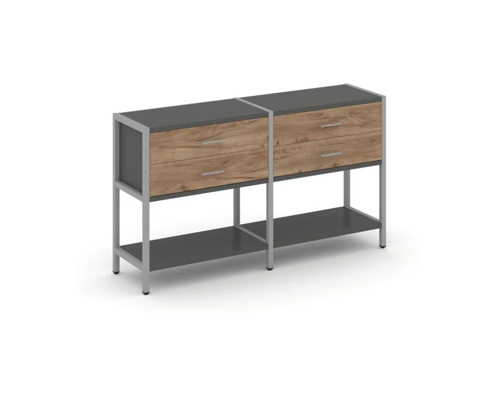 Двухсекционный стеллаж двухярусный с ящиками 1590х400х879 Шелф Систем / Shelf System