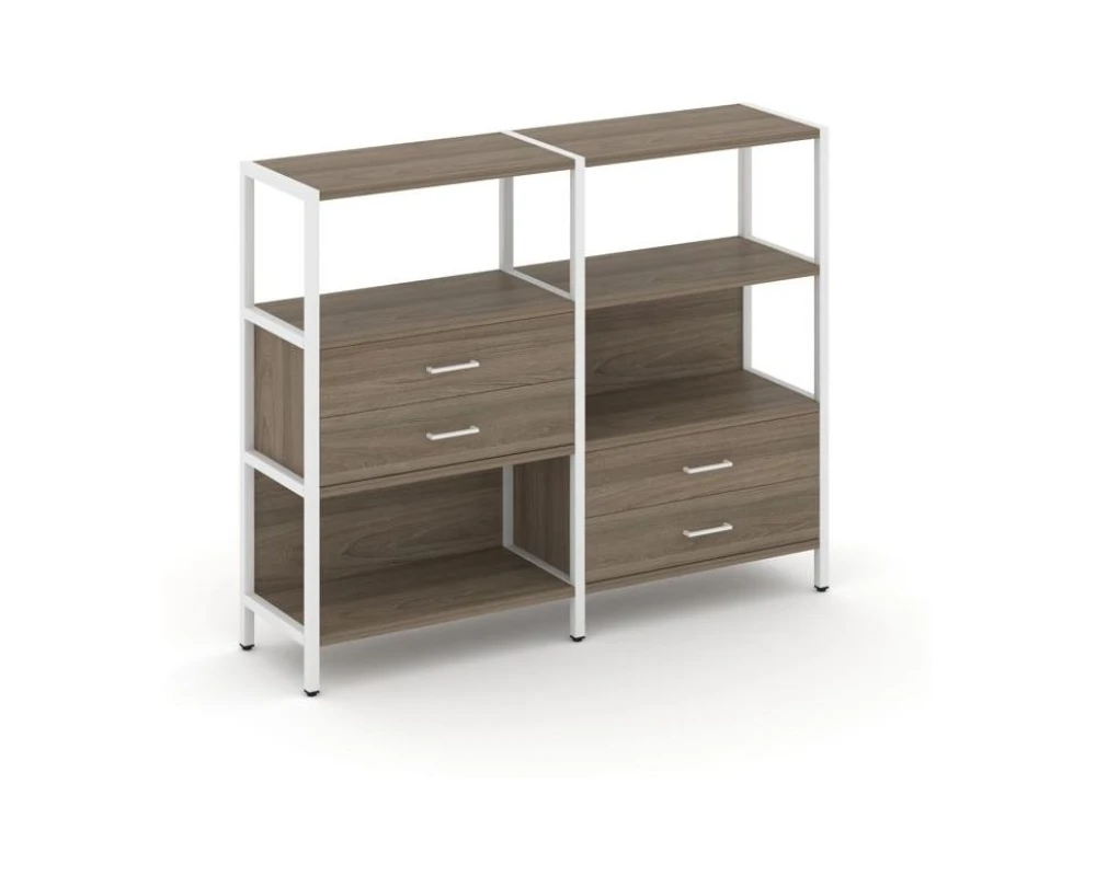 Двухсекционный стеллаж трехярусный с ящиками на двух ярусах 1590х400х1246 Шелф Систем / Shelf System