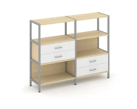 Двухсекционный стеллаж трехярусный с ящиками на двух ярусах 1590х400х1246 Шелф Систем / Shelf System images