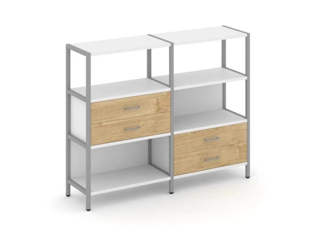 Двухсекционный стеллаж трехярусный с ящиками на двух ярусах 1590х400х1246 Шелф Систем / Shelf System