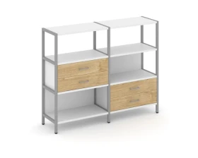 Двухсекционный стеллаж трехярусный с ящиками на двух ярусах 1590х400х1246 Шелф Систем / Shelf System images