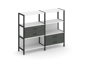 Двухсекционный стеллаж трехярусный с ящиками на двух ярусах 1590х400х1246 Шелф Систем / Shelf System images