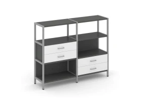 Двухсекционный стеллаж трехярусный с ящиками на двух ярусах 1590х400х1246 Шелф Систем / Shelf System images