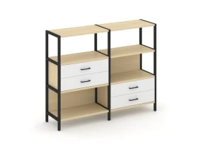Двухсекционный стеллаж трехярусный с ящиками на двух ярусах 1590х400х1246 Шелф Систем / Shelf System images