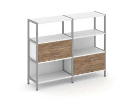 Двухсекционный стеллаж трехярусный с ящиками на двух ярусах 1590х400х1246 Шелф Систем / Shelf System images