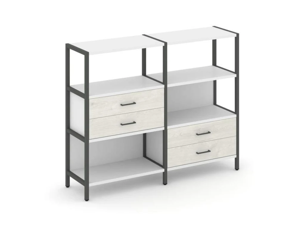 Двухсекционный стеллаж трехярусный с ящиками на двух ярусах 1590х400х1246 Шелф Систем / Shelf System