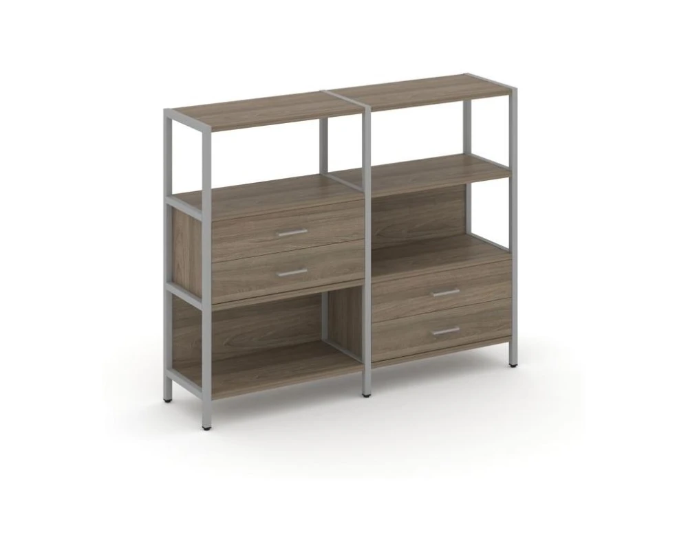Двухсекционный стеллаж трехярусный с ящиками на двух ярусах 1590х400х1246 Шелф Систем / Shelf System