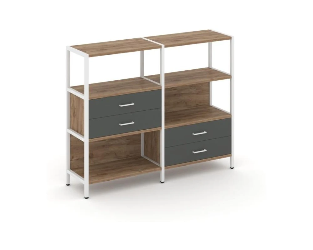 Двухсекционный стеллаж трехярусный с ящиками на двух ярусах 1590х400х1246 Шелф Систем / Shelf System