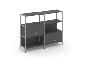 Двухсекционный стеллаж трехярусный с ящиками на двух ярусах 1590х400х1246 Шелф Систем / Shelf System images