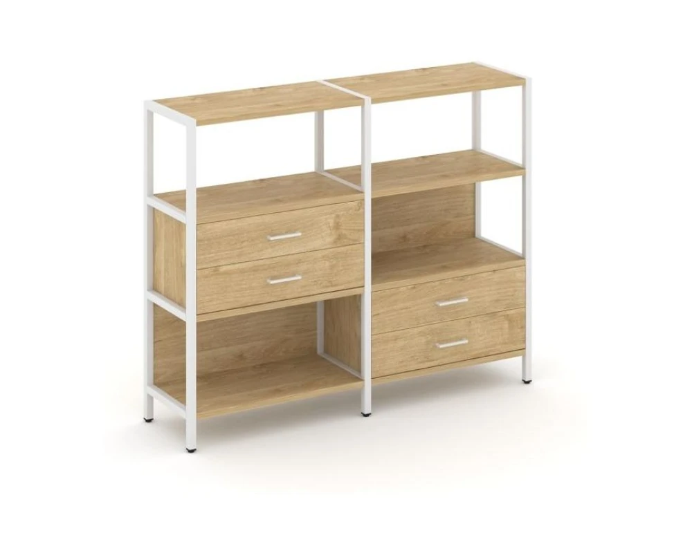 Двухсекционный стеллаж трехярусный с ящиками на двух ярусах 1590х400х1246 Шелф Систем / Shelf System