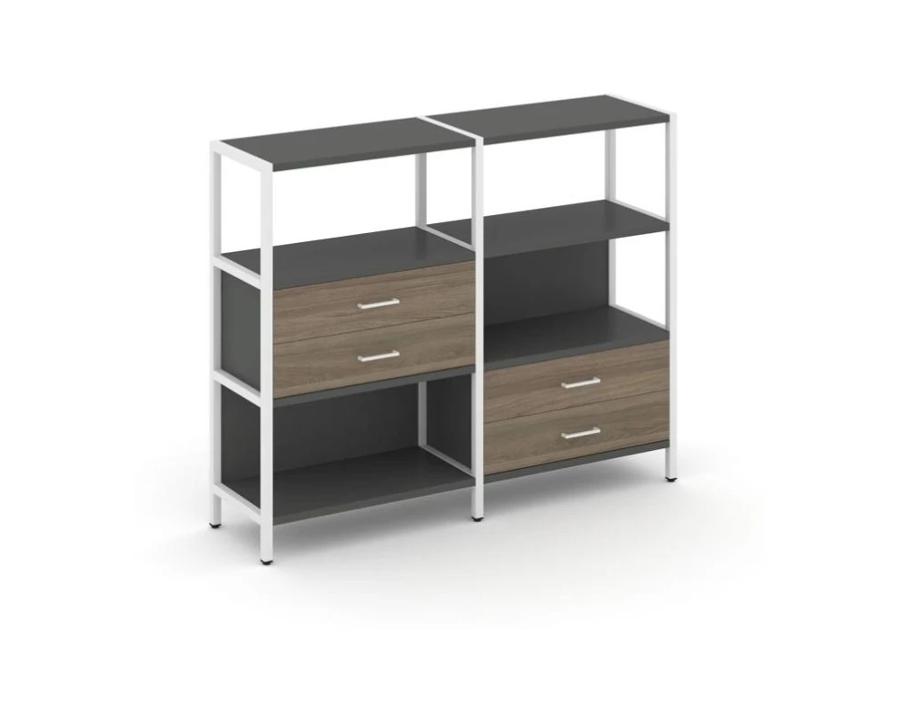 Двухсекционный стеллаж трехярусный с ящиками на двух ярусах 1590х400х1246 Шелф Систем / Shelf System