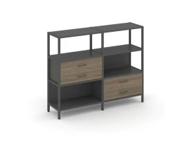 Двухсекционный стеллаж трехярусный с ящиками на двух ярусах 1590х400х1246 Шелф Систем / Shelf System images