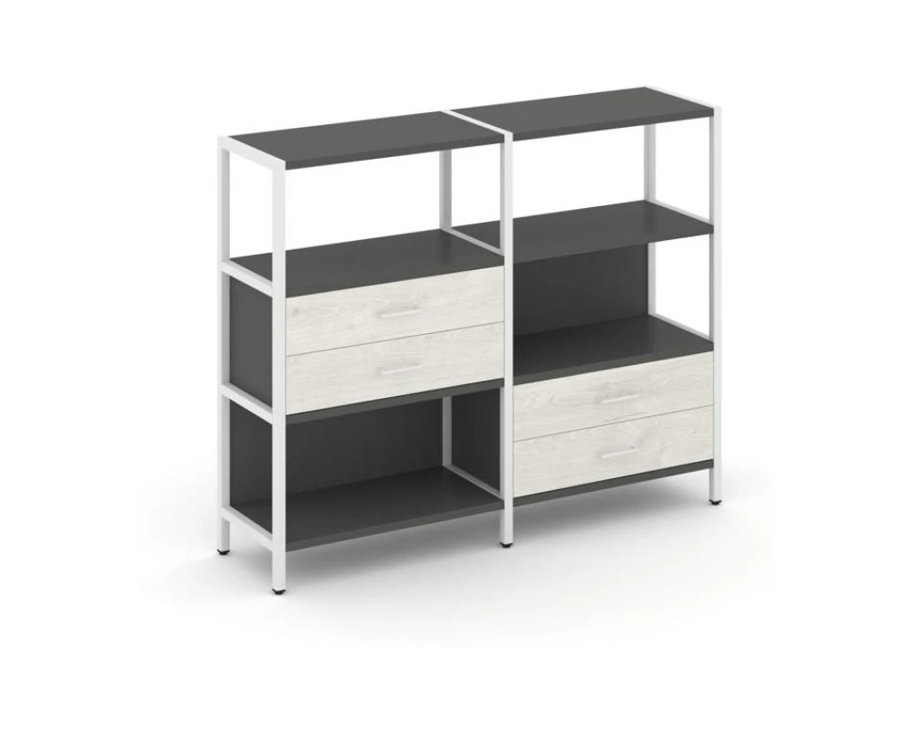 Двухсекционный стеллаж трехярусный с ящиками на двух ярусах 1590х400х1246 Шелф Систем / Shelf System