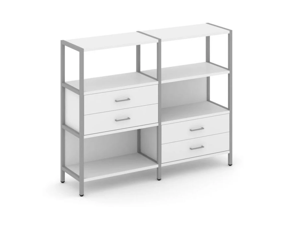 Двухсекционный стеллаж трехярусный с ящиками на двух ярусах 1590х400х1246 Шелф Систем / Shelf System
