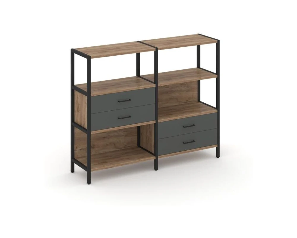 Двухсекционный стеллаж трехярусный с ящиками на двух ярусах 1590х400х1246 Шелф Систем / Shelf System