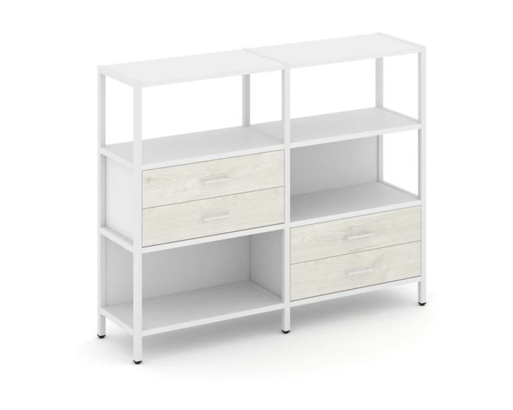 Двухсекционный стеллаж трехярусный с ящиками на двух ярусах 1590х400х1246 Шелф Систем / Shelf System