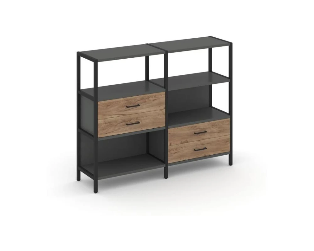Двухсекционный стеллаж трехярусный с ящиками на двух ярусах 1590х400х1246 Шелф Систем / Shelf System