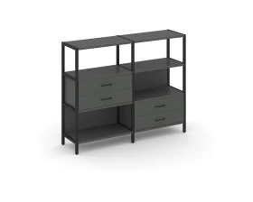 Двухсекционный стеллаж трехярусный с ящиками на двух ярусах 1590х400х1246 Шелф Систем / Shelf System images