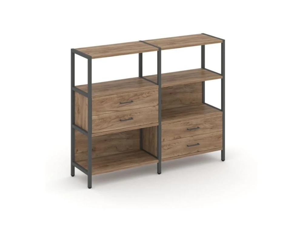 Двухсекционный стеллаж трехярусный с ящиками на двух ярусах 1590х400х1246 Шелф Систем / Shelf System