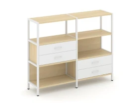 Двухсекционный стеллаж трехярусный с ящиками на двух ярусах 1590х400х1246 Шелф Систем / Shelf System images
