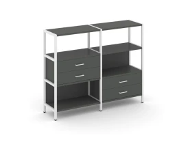 Двухсекционный стеллаж трехярусный с ящиками на двух ярусах 1590х400х1246 Шелф Систем / Shelf System images