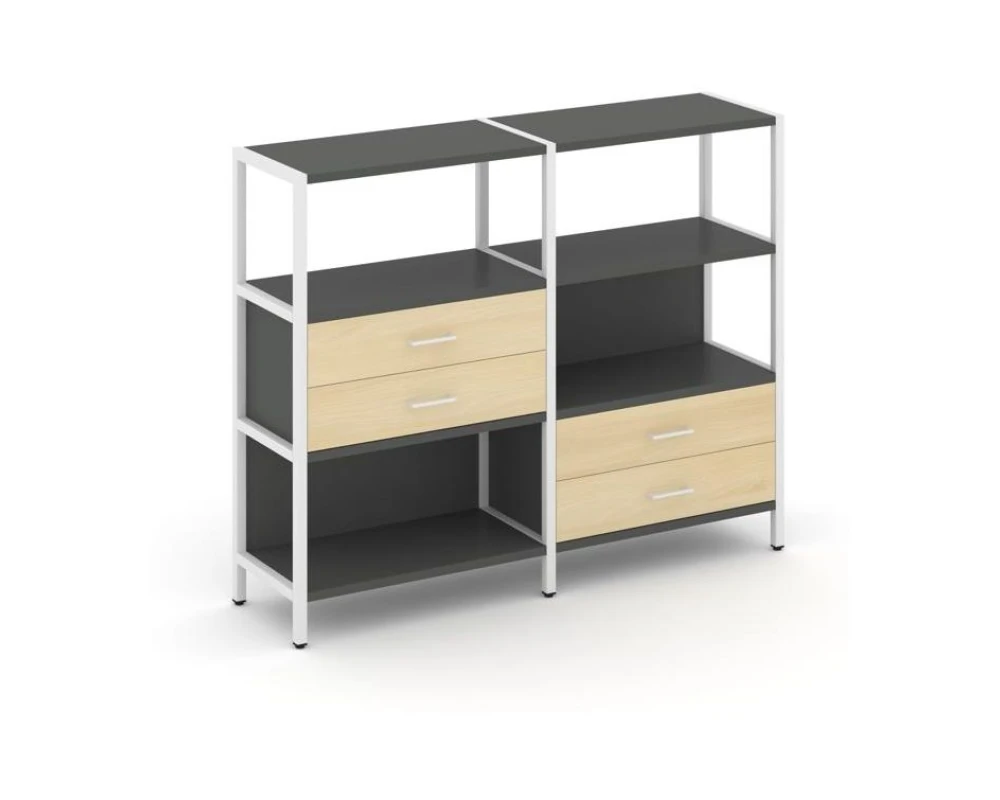 Двухсекционный стеллаж трехярусный с ящиками на двух ярусах 1590х400х1246 Шелф Систем / Shelf System