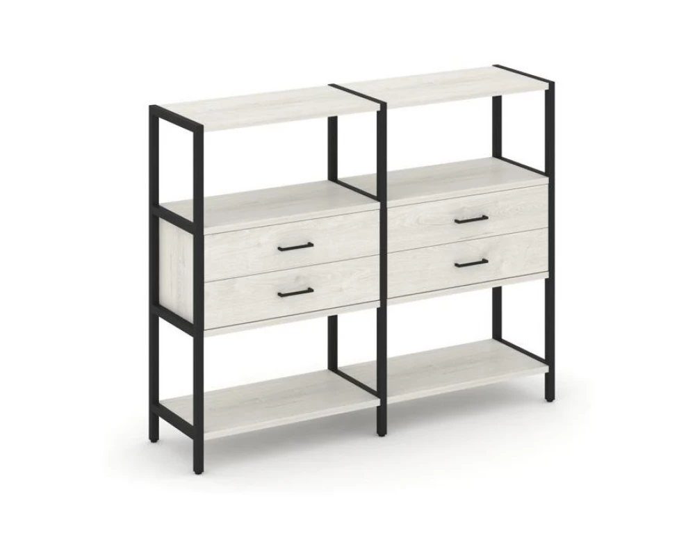 Двухсекционный стеллаж трехярусный с ящиками на одном ярусе 1590х400х1246 Шелф Систем / Shelf System