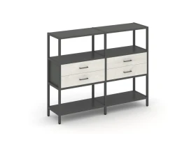 Двухсекционный стеллаж трехярусный с ящиками на одном ярусе 1590х400х1246 Шелф Систем / Shelf System images