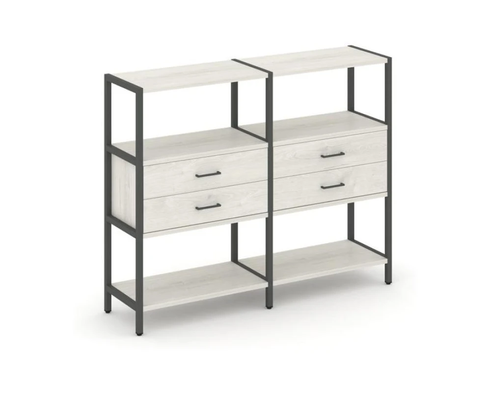 Двухсекционный стеллаж трехярусный с ящиками на одном ярусе 1590х400х1246 Шелф Систем / Shelf System