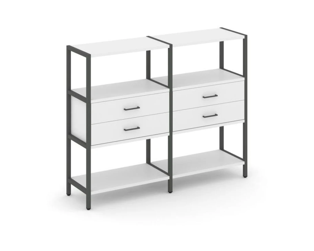Двухсекционный стеллаж трехярусный с ящиками на одном ярусе 1590х400х1246 Шелф Систем / Shelf System