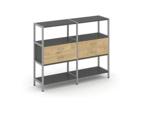Двухсекционный стеллаж трехярусный с ящиками на одном ярусе 1590х400х1246 Шелф Систем / Shelf System images