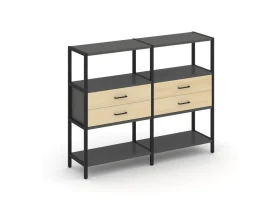 Двухсекционный стеллаж трехярусный с ящиками на одном ярусе 1590х400х1246 Шелф Систем / Shelf System images