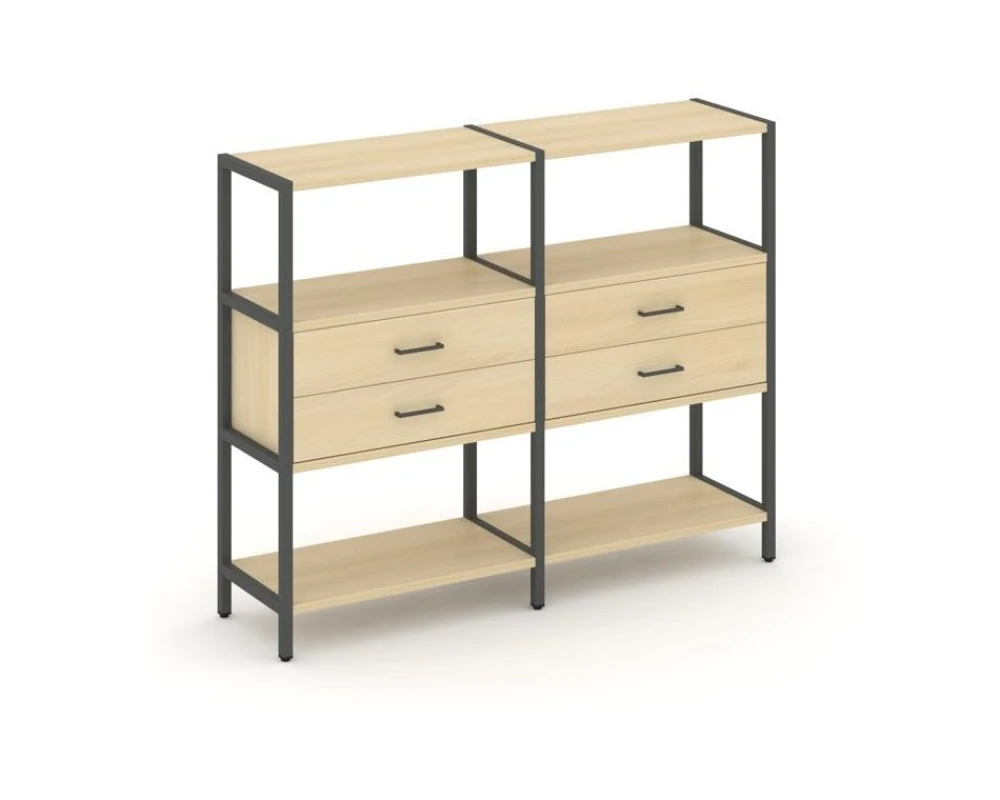 Двухсекционный стеллаж трехярусный с ящиками на одном ярусе 1590х400х1246 Шелф Систем / Shelf System