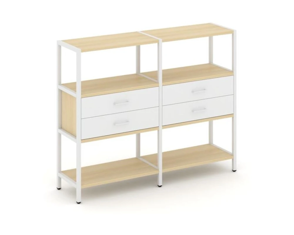 Двухсекционный стеллаж трехярусный с ящиками на одном ярусе 1590х400х1246 Шелф Систем / Shelf System