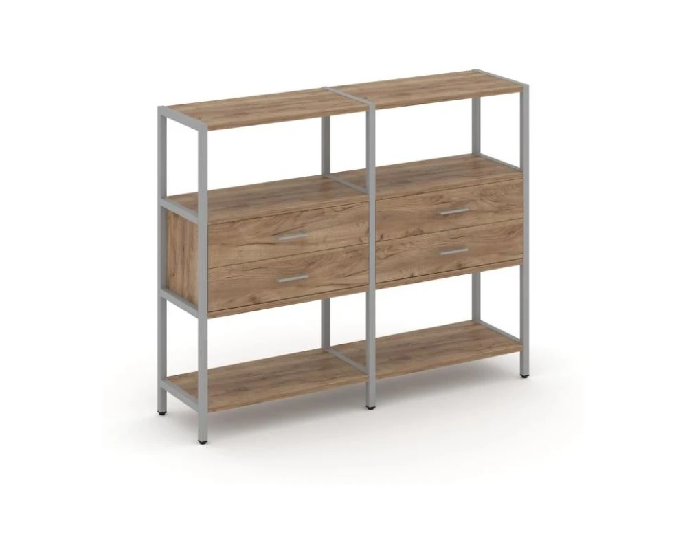 Двухсекционный стеллаж трехярусный с ящиками на одном ярусе 1590х400х1246 Шелф Систем / Shelf System